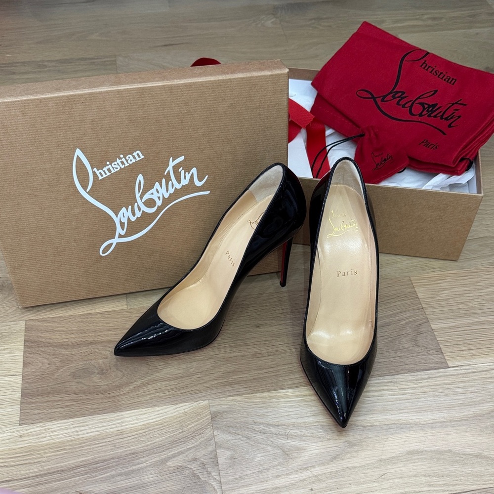 (New!) Christian Louboutin Pigalle Follies 100mm Pumps – Black Patent – Size 38